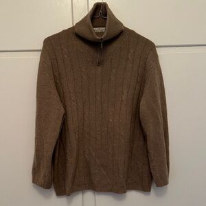 LIKE NEW Vintage 100% Cashmere Brown Sweater Quarter Zip